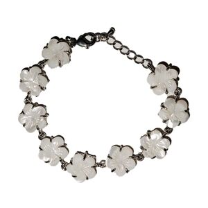 Hibiscus Floral White & Silver Bracelet